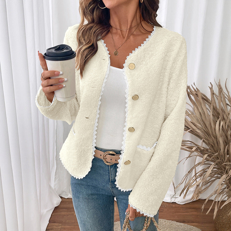 Damen Eleganter Cardigan mit Spitzenverzierungen Drune