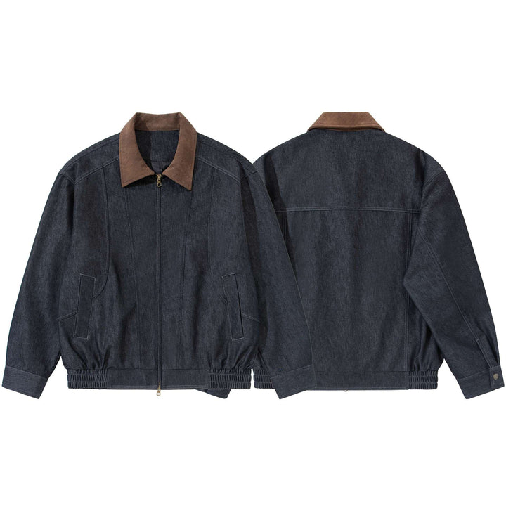 Herren Boxy-Denim-Blousonjacke mit Wildlederkragen und elastischem Saum Drune