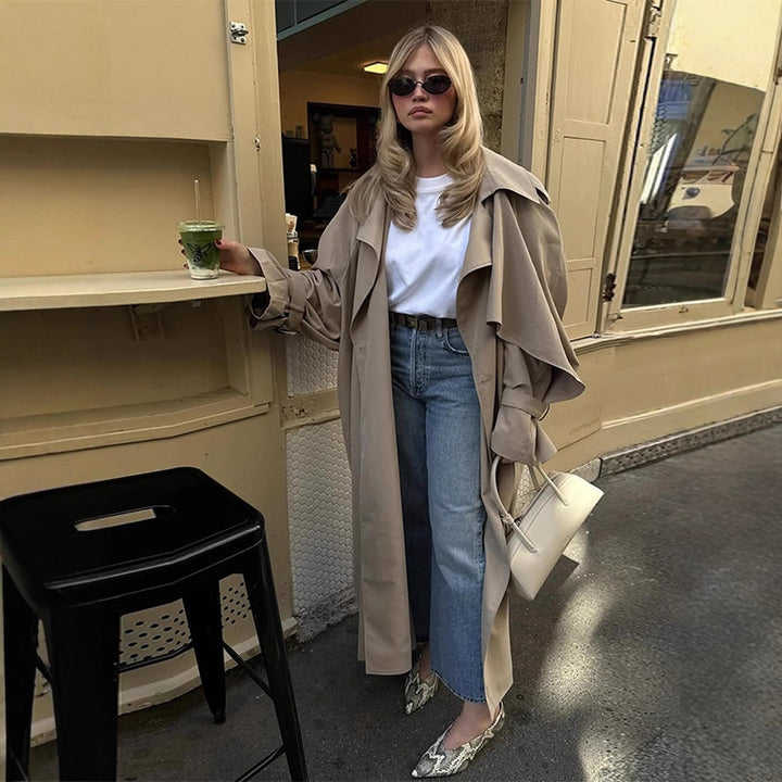 Damen Übergröße Trenchcoat mit voluminösen Ärmeln und taillierter Schnürung Drune