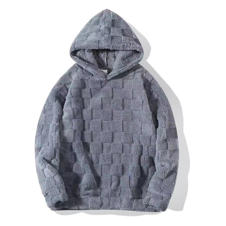 Damen Oversize-Plüschhoodie mit Karomuster, Kapuze und weichem Teddyfutter Drune
