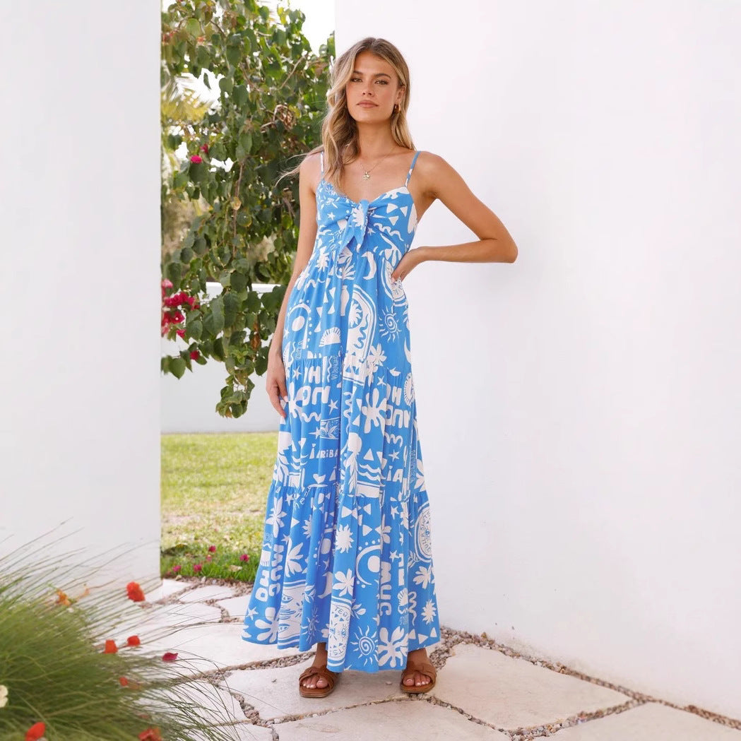 Damen Maxikleid mit verspieltem Knotendesign und luftiger A-Linie Drune