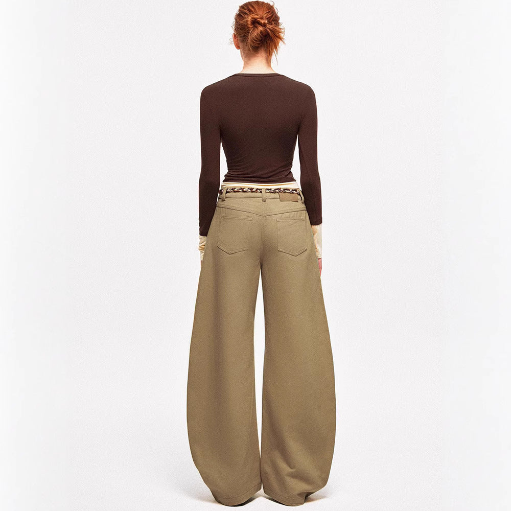 Damen Weite Chino-Hose mit elegantem Design und geflochtenem Gürtel Drune