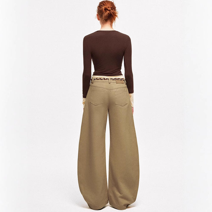 Damen Weite Chino-Hose mit elegantem Design und geflochtenem Gürtel Drune