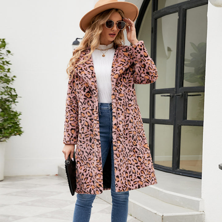 Damen Luxuriöser Kunstfellmantel mit Leopard-Design Drune