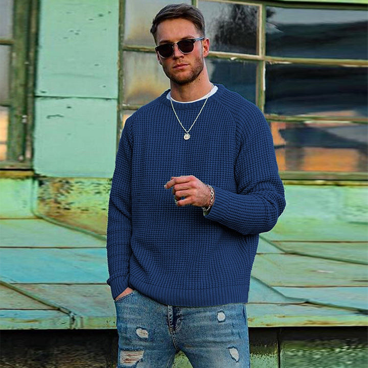 Herren Atmungsaktiver Waffelstrick-Pullover Slim-Fit mit Rippenbündchen Drune