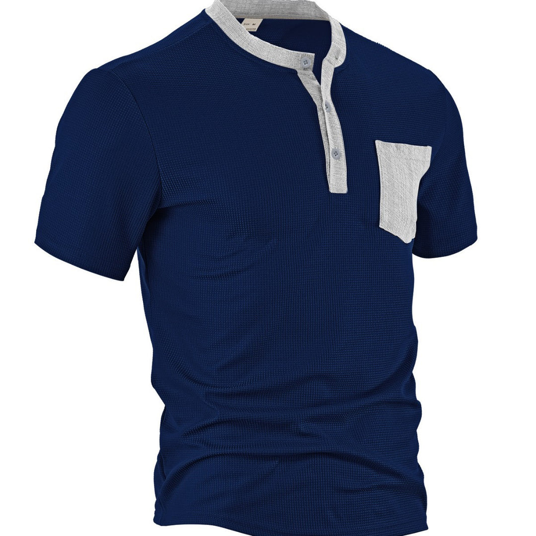 Herren nan atmungsaktives Waffel-Henleyshirt mit Stehkragen kurzer Knopfleiste und aufgesetzter Brusttasche Drune