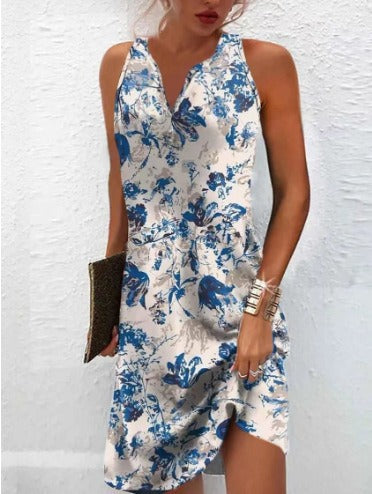 Damen, lässiges Sommerkleid mit V-Ausschnitt und asymmetrischem Saum Drune