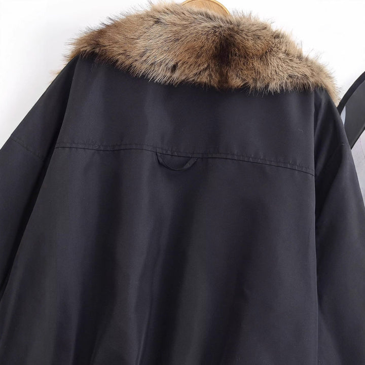 Damen Kurze gesteppte Bomberjacke mit voluminösem Faux-Fur-Schalkragen Drune