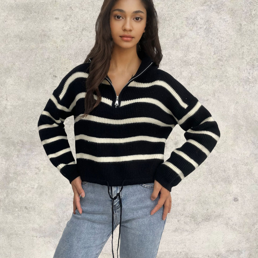 Damen Strickpullover mit hochgeschlossenem Kragen und Reißverschluss Drune