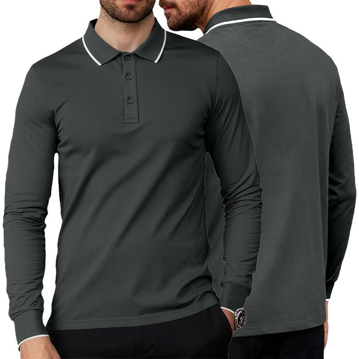 Herren Langarm-Piqué-Polo mit kontrastbesetztem Kragen und Bündchen Drune