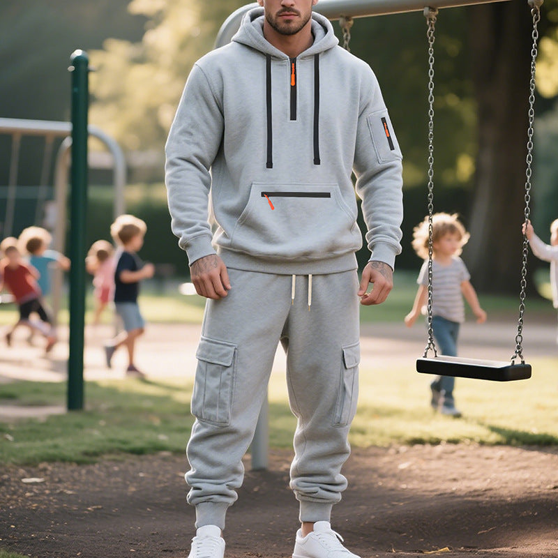 Herren nan Urbaner Cargo-Jogginganzug mit Kapuzenhoodie und Reißverschlusstaschen Drune