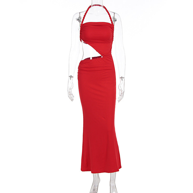 Damen Figurbetontes Maxikleid mit asymmetrischem Schnitt und raffinierten Rüschendetails Drune