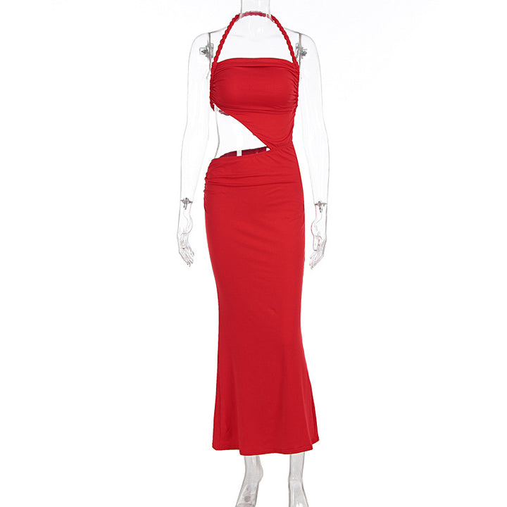 Damen Figurbetontes Maxikleid mit asymmetrischem Schnitt und raffinierten Rüschendetails Drune