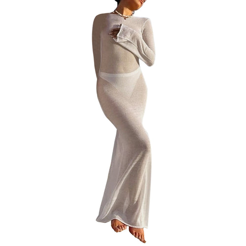 Damen Strick-Maxikleid mit langen Ärmeln und figurbetonendem Schnitt Drune
