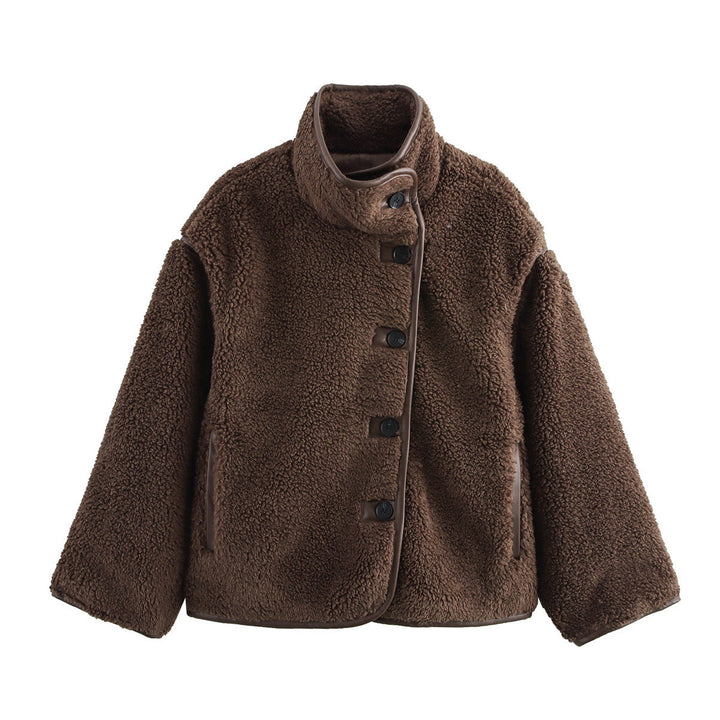 Drune | Lässiger Langarm Teddy Fleece Mantel