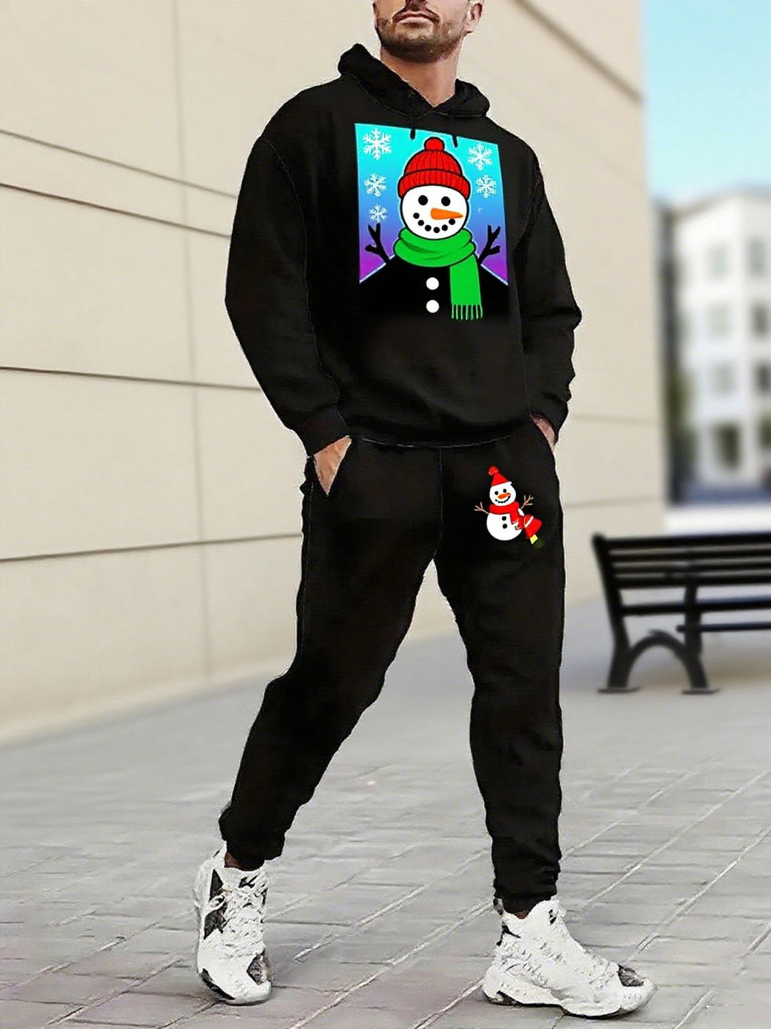 Herren Weihnachtsmotiviere Kapuzenpullover und Jogginghose Set Drune