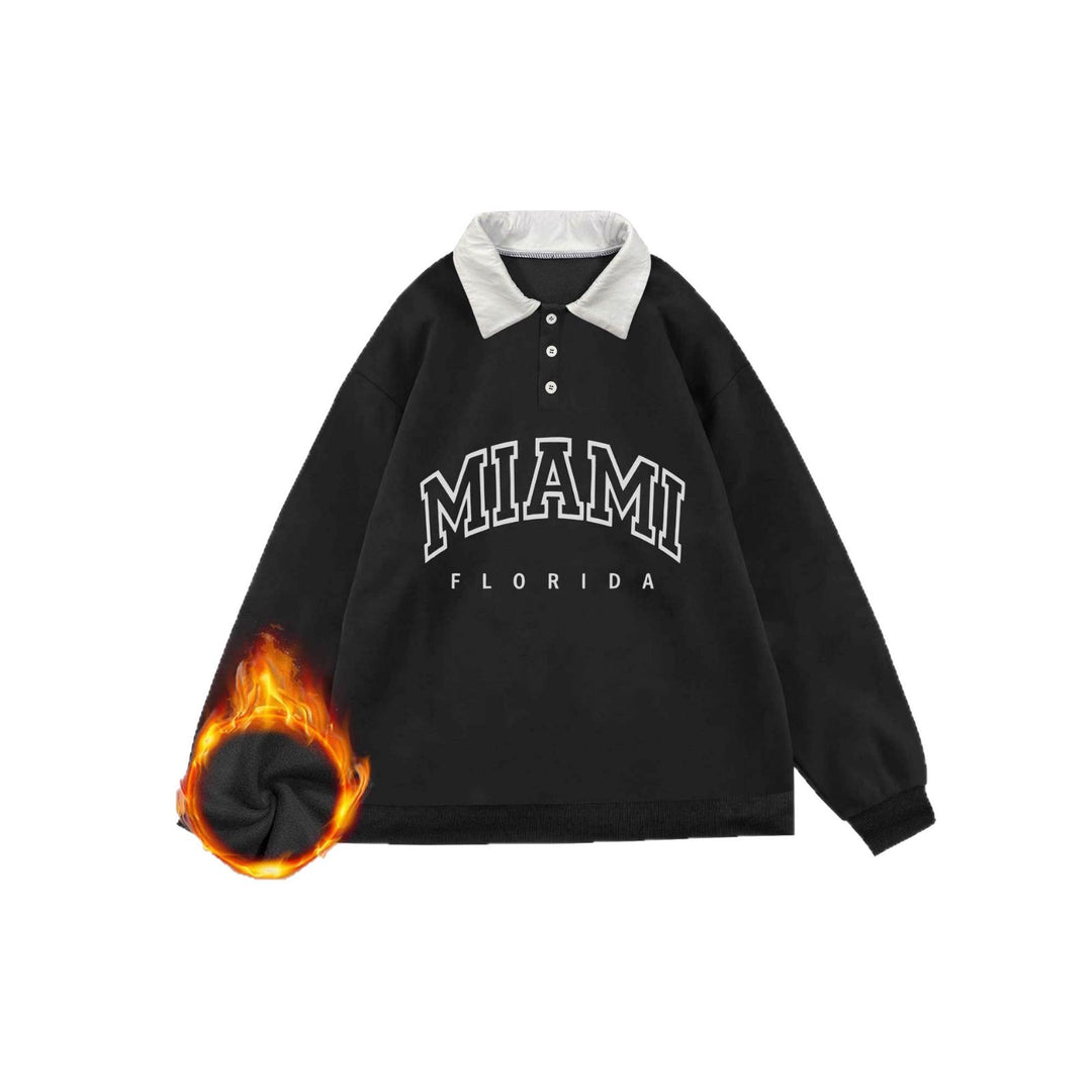 Damen Oversized College-Sweatshirt mit Polokragen und wärmender Fleece-Innenseite Drune
