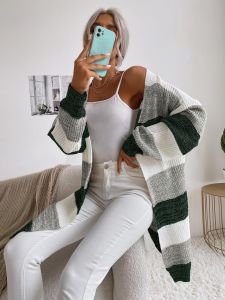 Damen Lässiger Strickmantel mit Streifen Drune