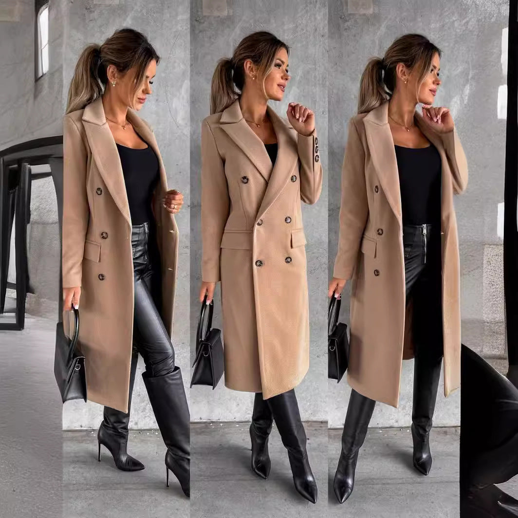 Damen Eleganter Doppelreiher-Mantel mit Tailored Fit und schickem Revers Drune