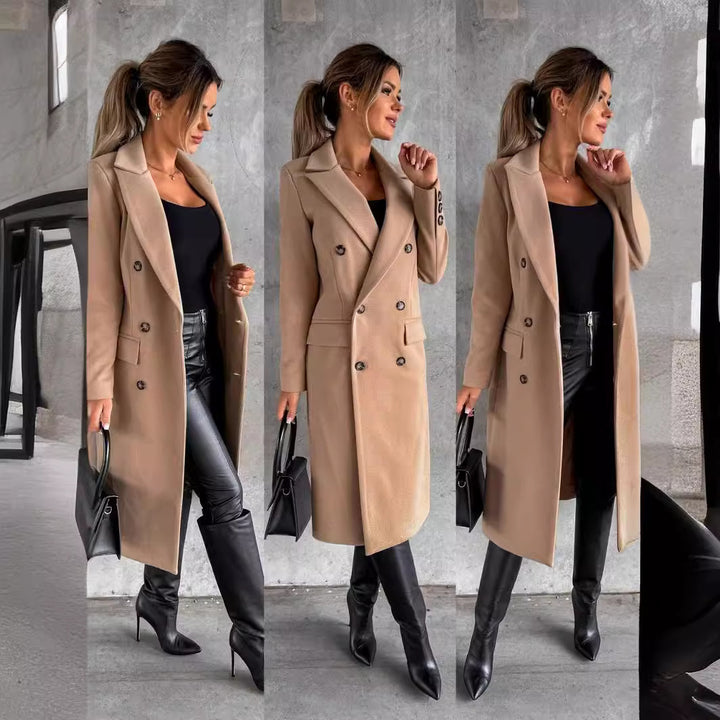 Damen Eleganter Doppelreiher-Mantel mit Tailored Fit und schickem Revers Drune