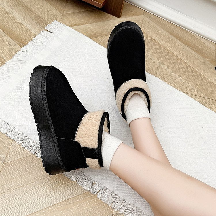 Damen Gefütterte Plateau-Stiefelette mit Teddykragen und Slip-On-Schaft Drune
