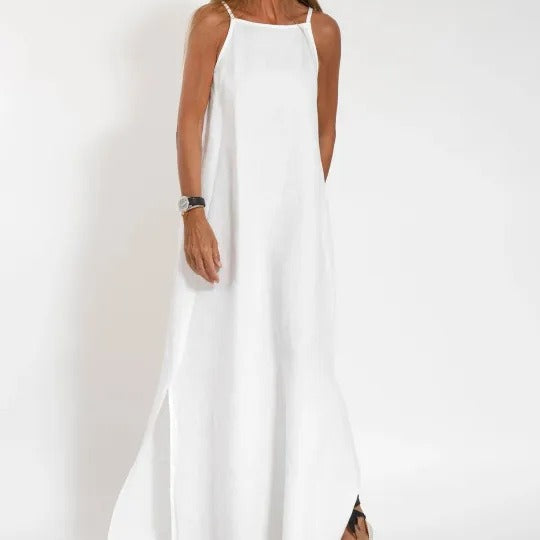 Damen lässiges Maxikleid mit schmalen Trägern und fließendem Schnitt Drune