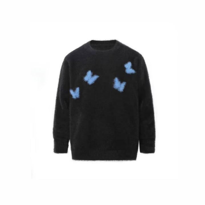 Damen Weicher Pullover mit geflocktem Schmetterlingsdesign Drune