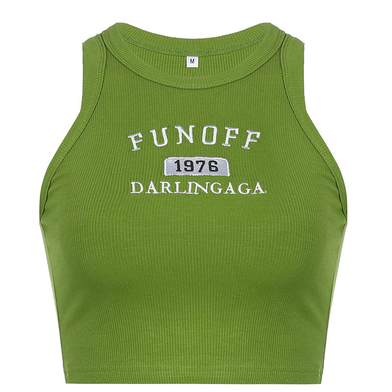Damen sportliches Crop-Top mit stylischem Schriftzug und hochgeschlossenem Design Drune