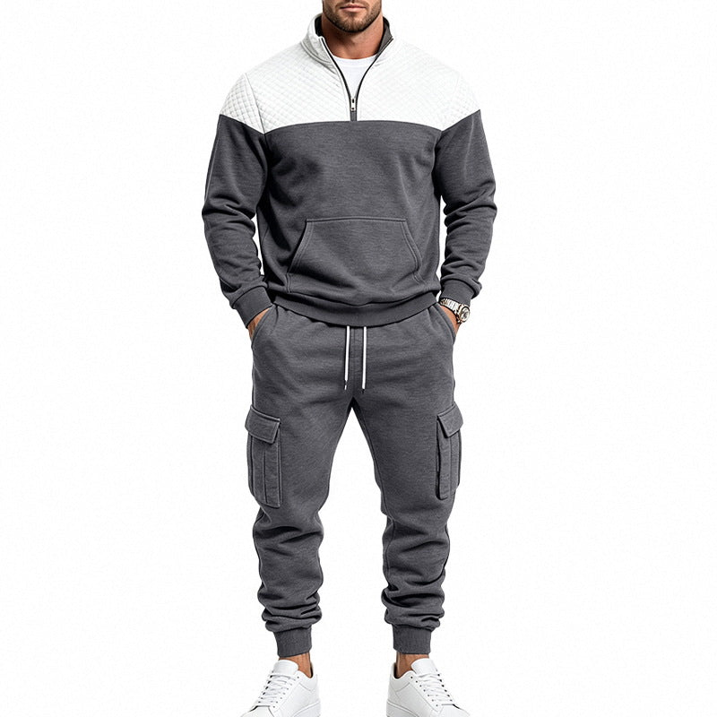 Herren Freizeit-Trainingsanzug mit Steppkragen und Cargo-Jogger Drune