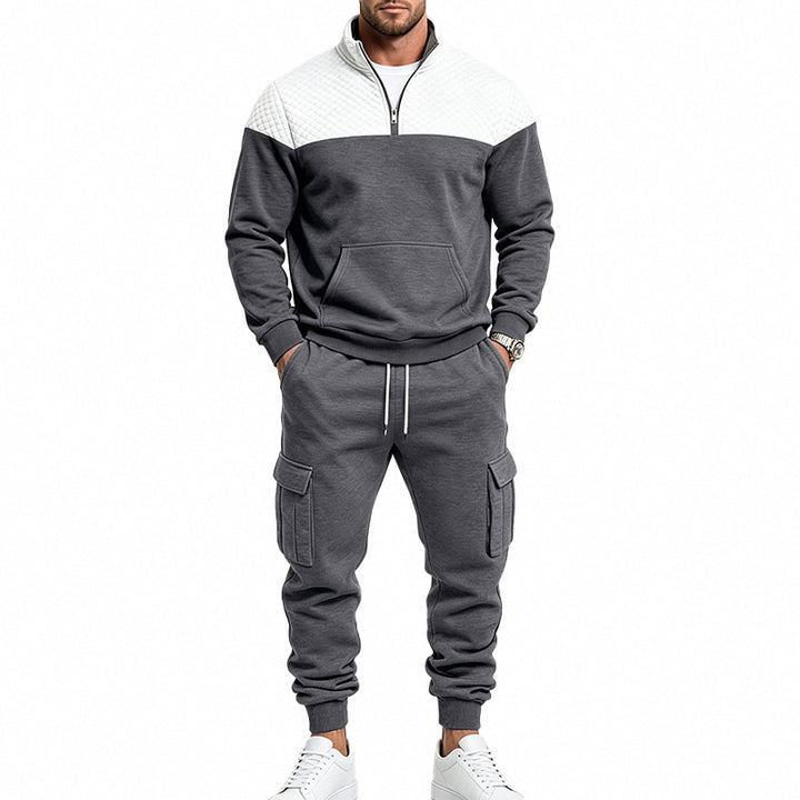 Herren Freizeit-Trainingsanzug mit Steppkragen und Cargo-Jogger Drune