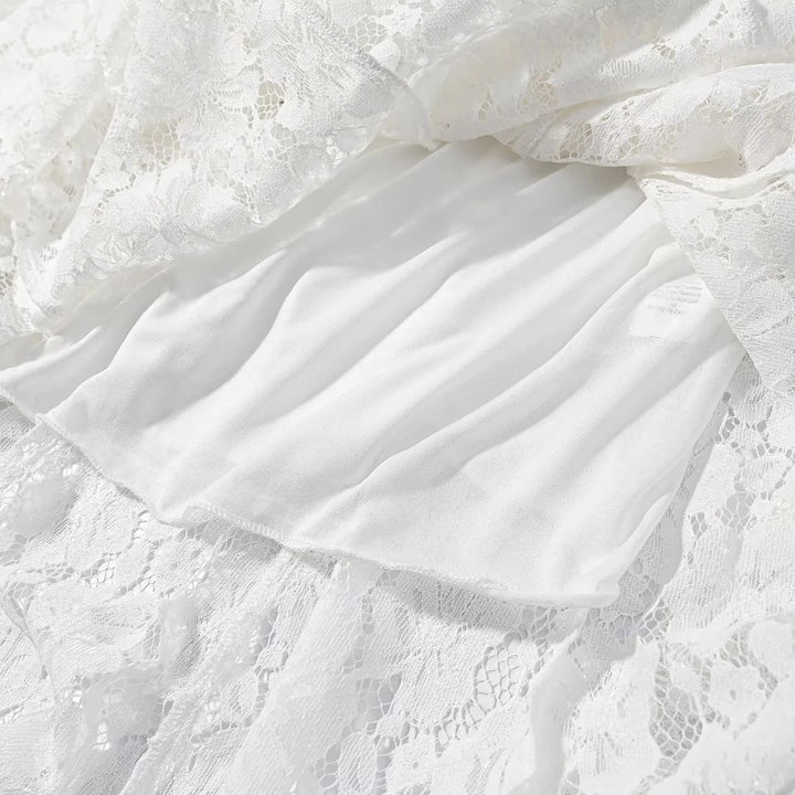 Damen nan Spitzenkleid mit Stehkragen, ausgestellter A-Linie und Glockenärmeln Drune