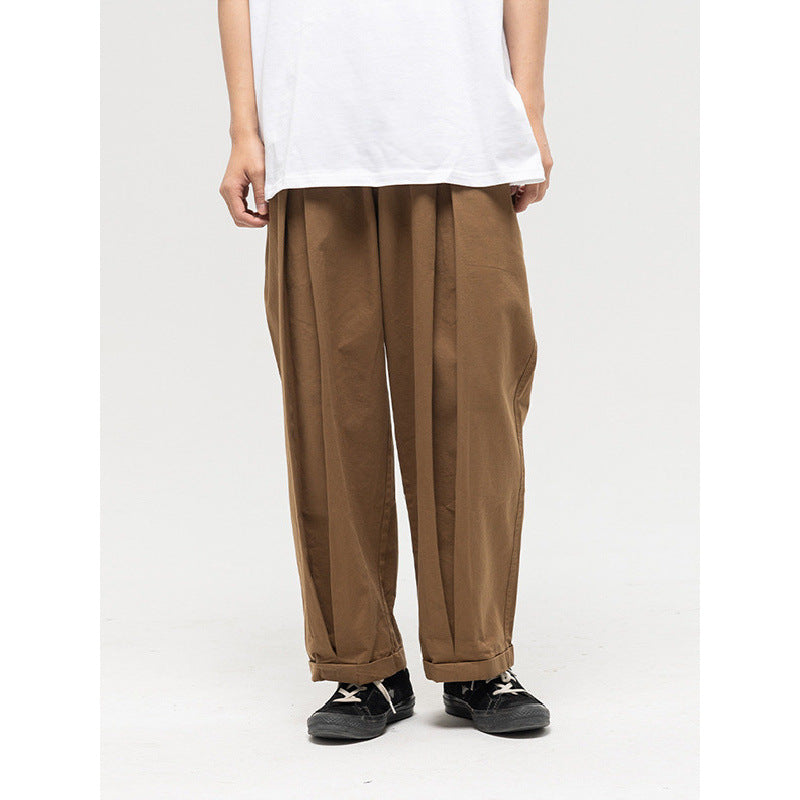 Damen Weite High‑Waist Bundfalten-Hose mit elastischem Kordelbund und gekrempeltem Saum Drune