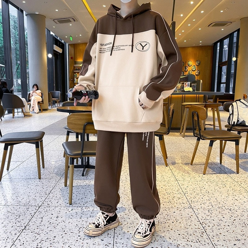 Herren Oversize-Trainingsset mit Block-Design Hoodie und konischer Jogginghose Drune