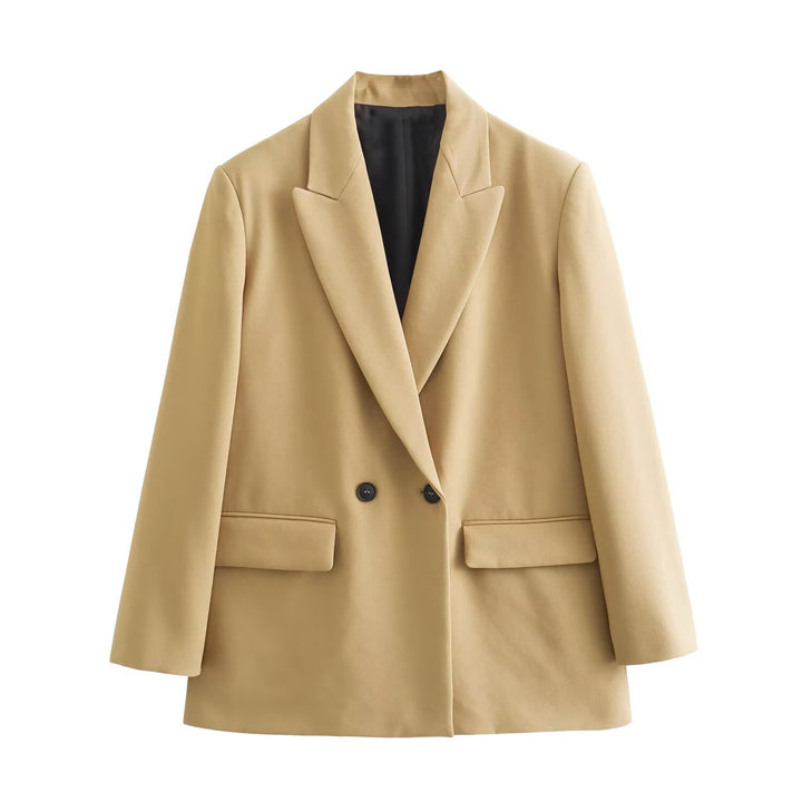 Damen 50+ taillierter Doppelreihiger Longline-Blazer mit Reverskragen und Pattentaschen Drune