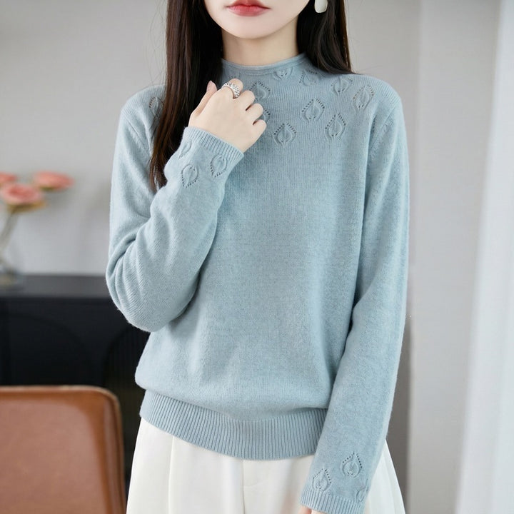 Damen Kurzrollkragenpullover aus Feinstrick mit Ajour‑Yoke und geripptem Saum Drune