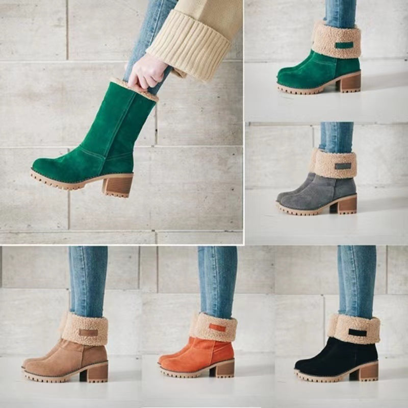 Damen Gefütterte Ankle-Boots mit Lammfell-Umschlag und profiliertem Blockabsatz Drune