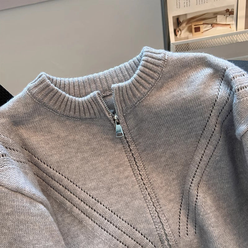Damen sportlicher Strickpullover mit dekorativem Reißverschluss Drune