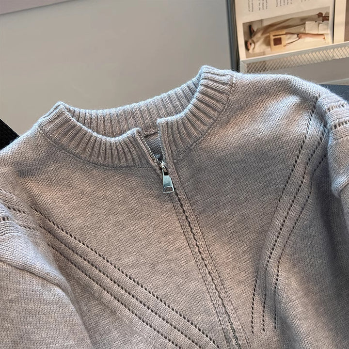 Damen sportlicher Strickpullover mit dekorativem Reißverschluss Drune