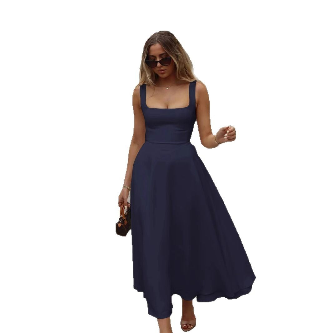 Damen Maxikleid mit elegantem quadratischem Ausschnitt und schwingendem Rock Drune