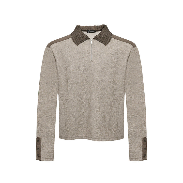 Damen Langarm-Poloshirt mit Halbzip, Kontrastschultern und Knopfmanschetten Drune