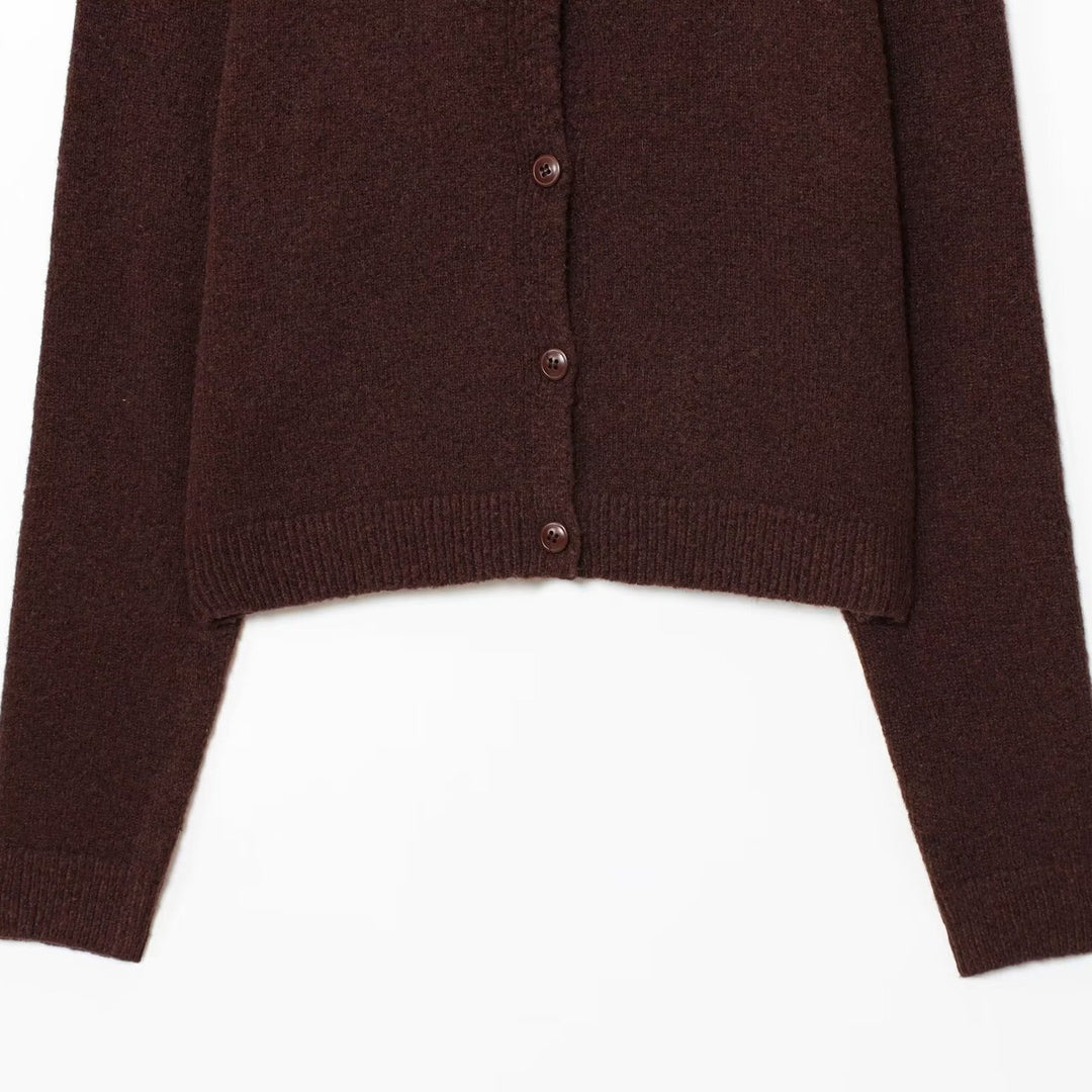 Damen elegante Strickjacke mit Knopfverschluss und Rundhalsausschnitt Drune