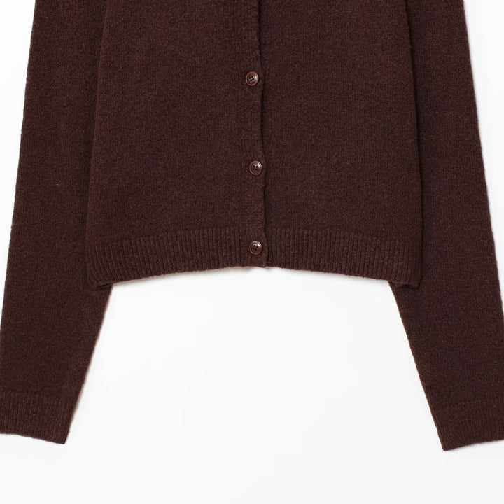 Damen elegante Strickjacke mit Knopfverschluss und Rundhalsausschnitt Drune