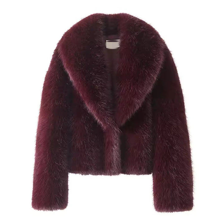 Damen Cropped Kunstpelz-Kurzjacke mit extravoluminösem Schalkragen Drune