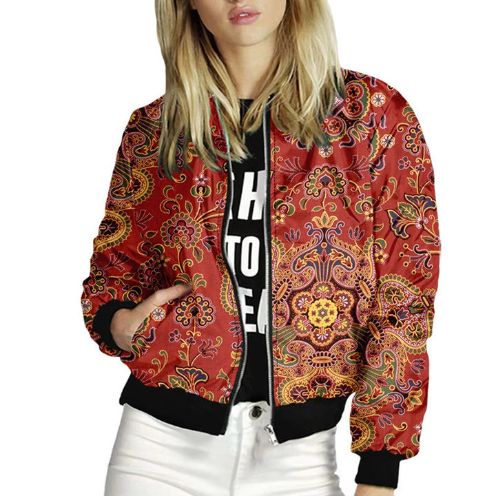 Damen trendiger Bomberjacke mit buntem Mandala-Muster Drune