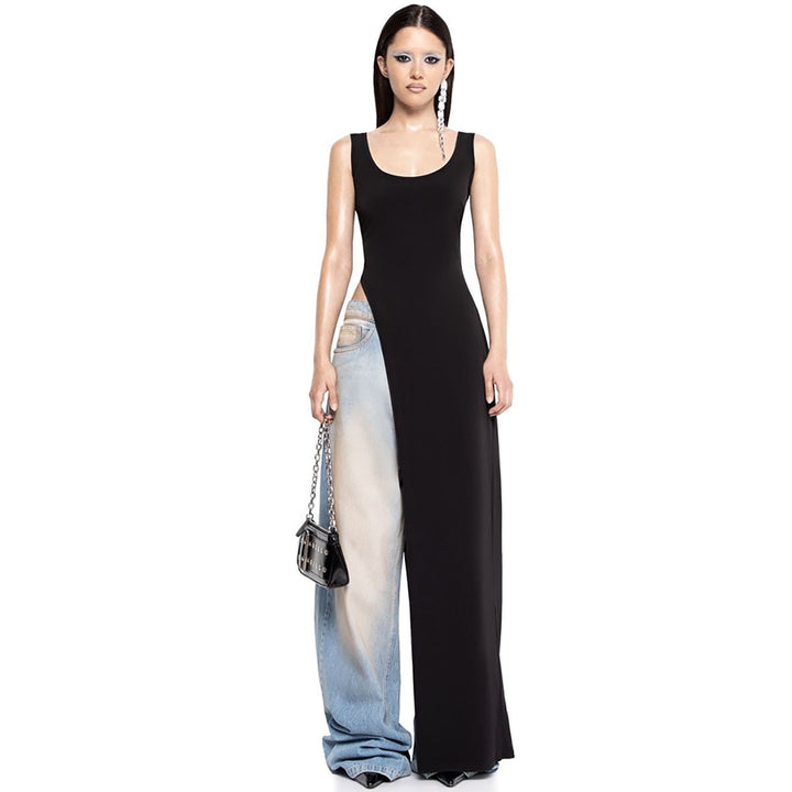 Damen Maxikleid mit asymmetrischem Schnitt und fließendem Stoff Drune