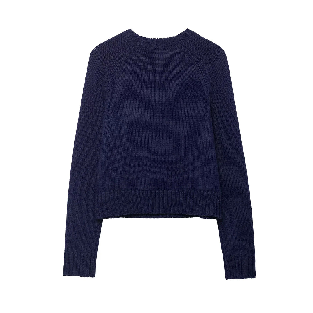 Damen nan gestrickter Crop-Pullover mit Weihnachtsmotiv und Raglanärmeln Drune