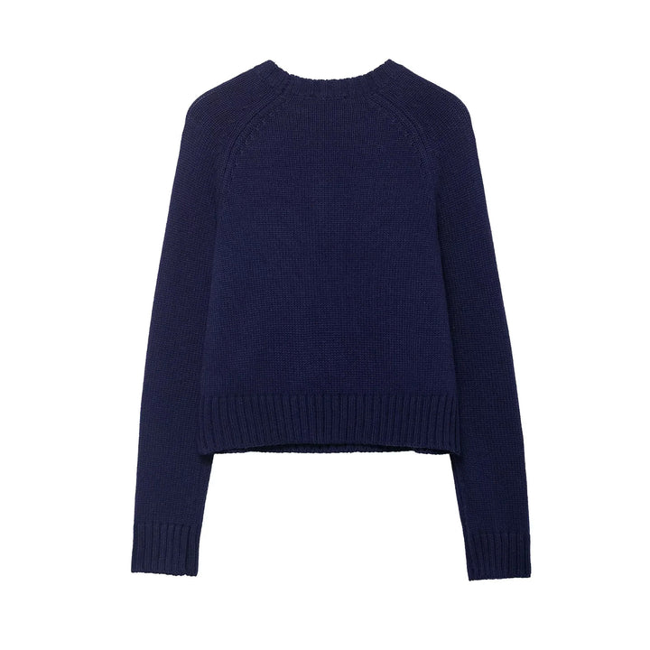 Damen nan gestrickter Crop-Pullover mit Weihnachtsmotiv und Raglanärmeln Drune