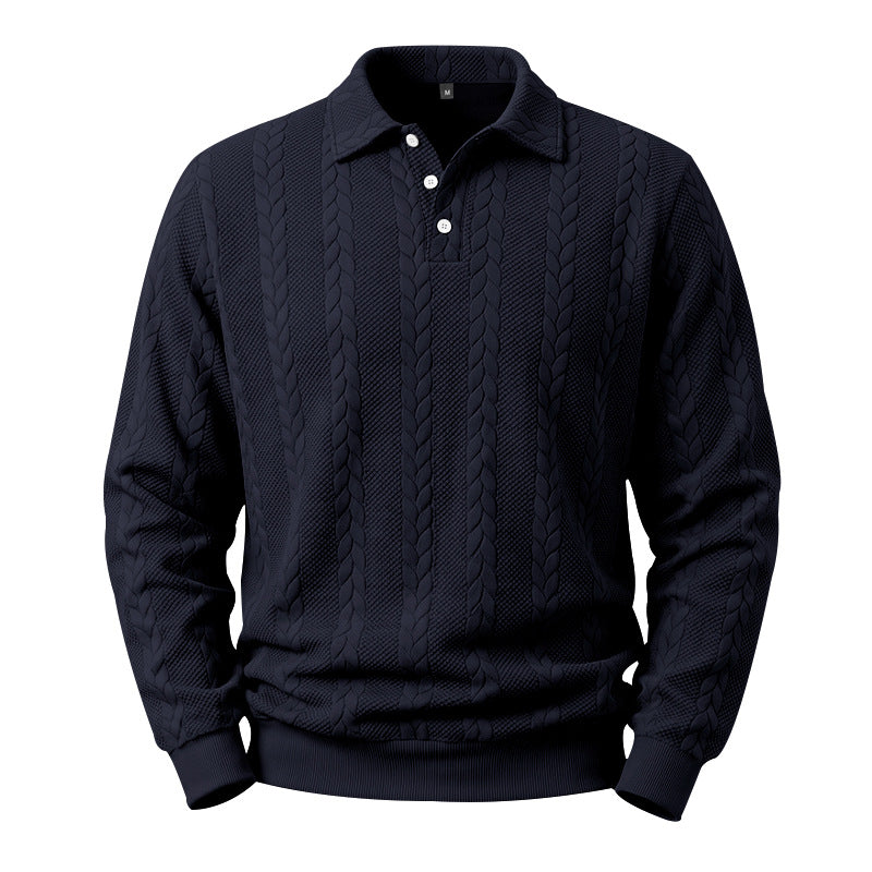 Herren Kabelstrick-Polo-Pullover aus Baumwollmischung mit Rippbündchen Drune