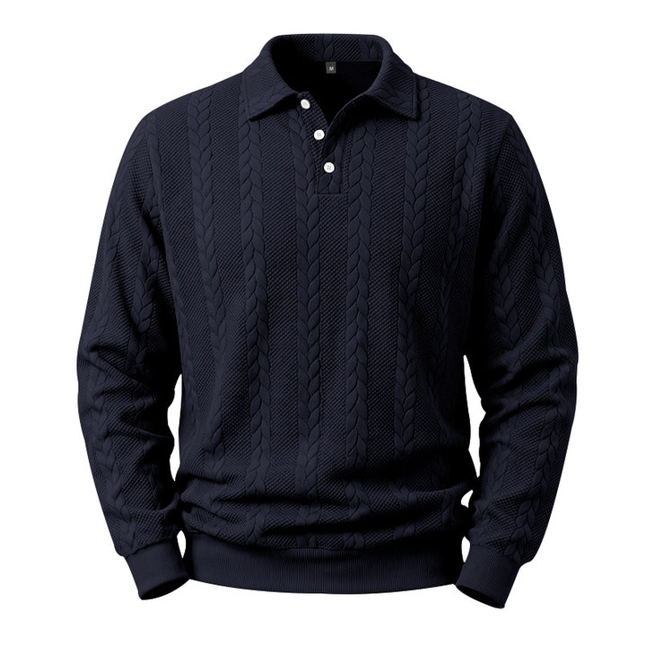Herren Kabelstrick-Polo-Pullover aus Baumwollmischung mit Rippbündchen Drune