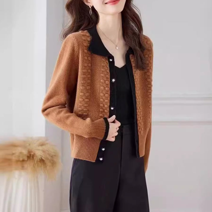 Damen Strickjacke mit elegantem Kragen und Knopfdetail Drune